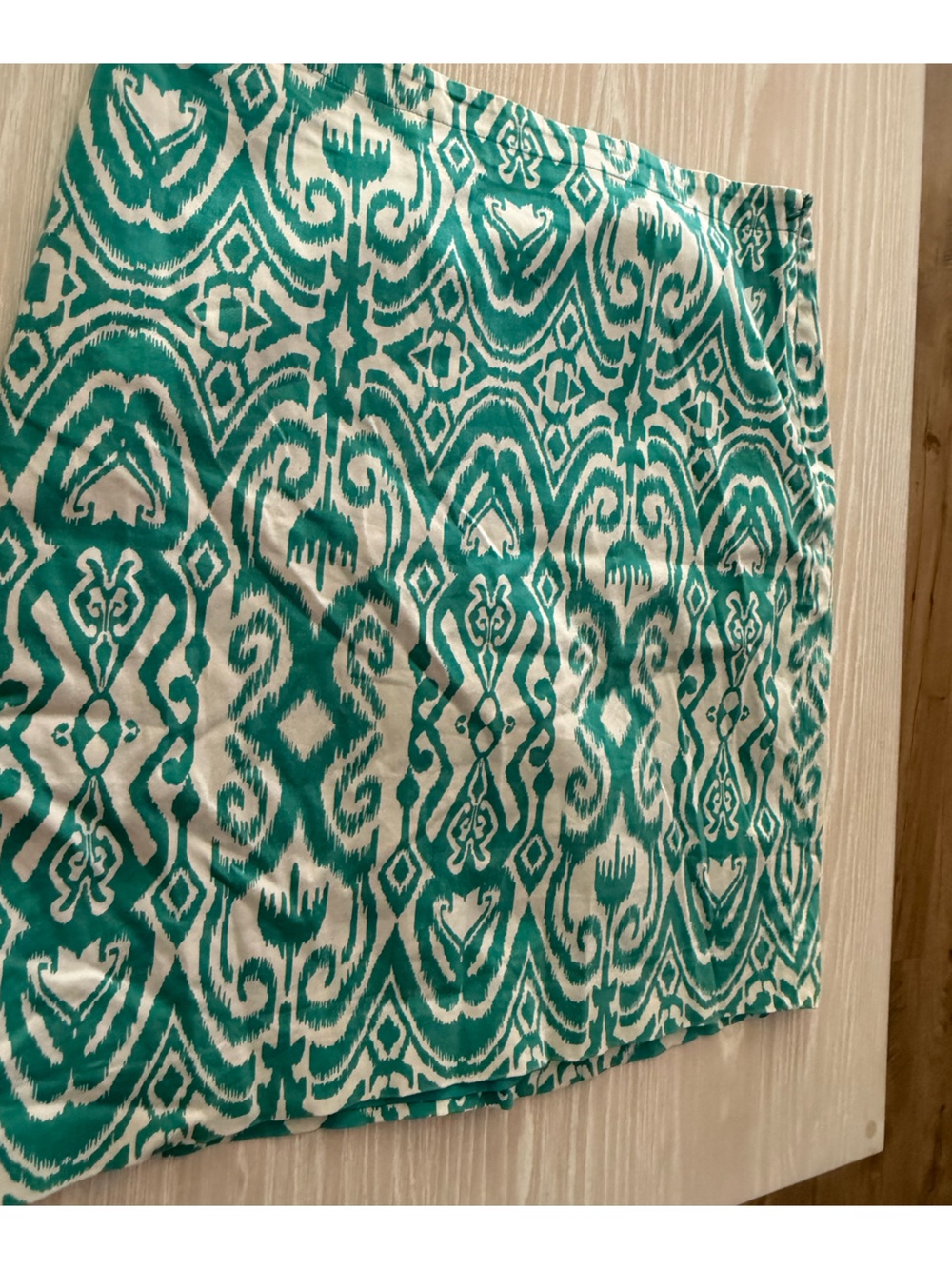 Teal and Cream Ikat Print Fabric Panel
